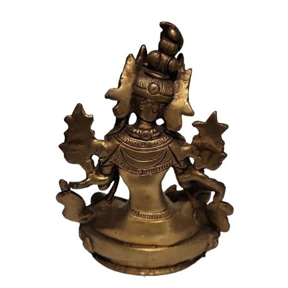 Statue Tibetan Of Green Tara Green Deity Buddhist Brass 7385 - Picture 3 of 7